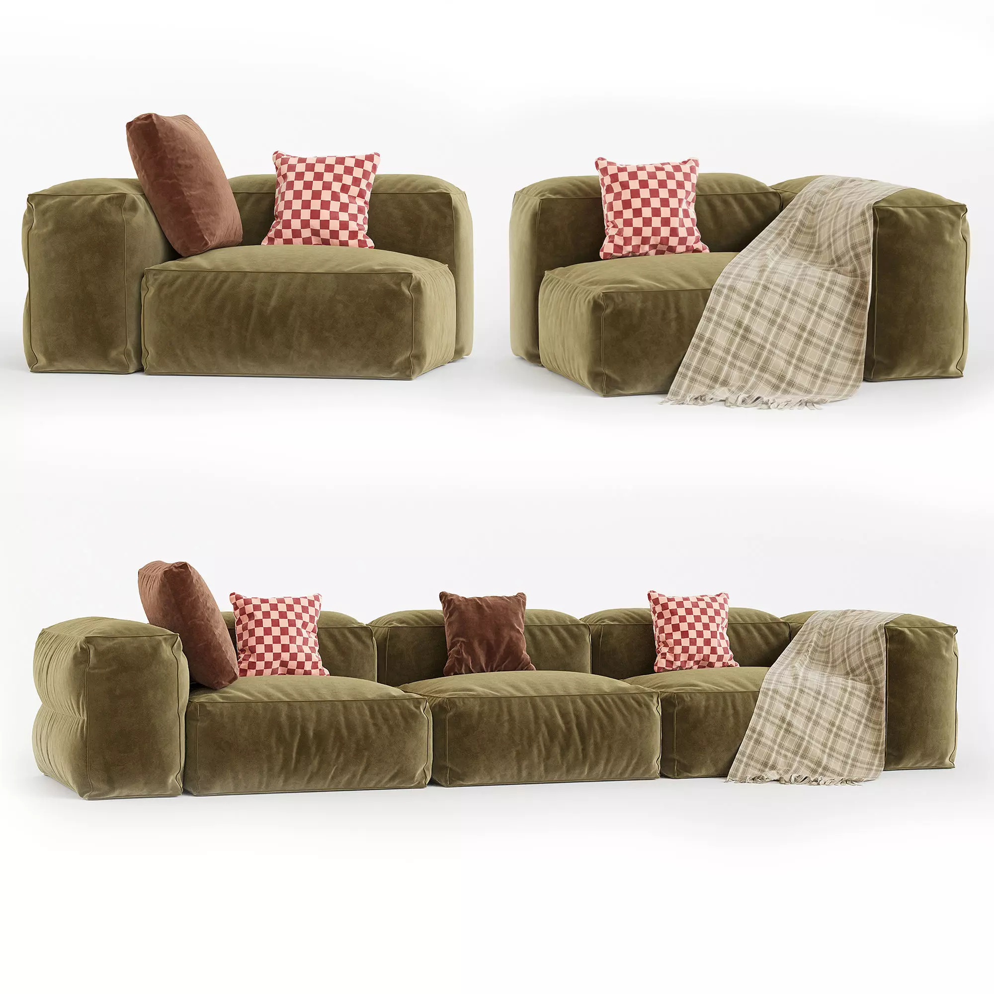 MEDITERRANEO velvet couch with plaid blanket Low-poly 3D model