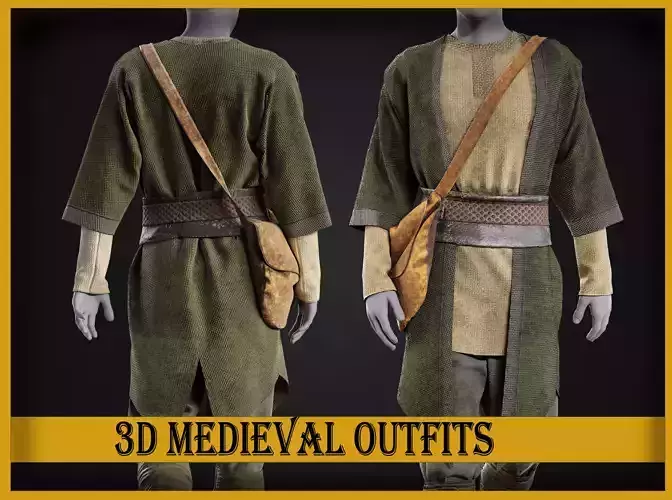 medieval renaissance farmer peasant clothes man outfit 3D model