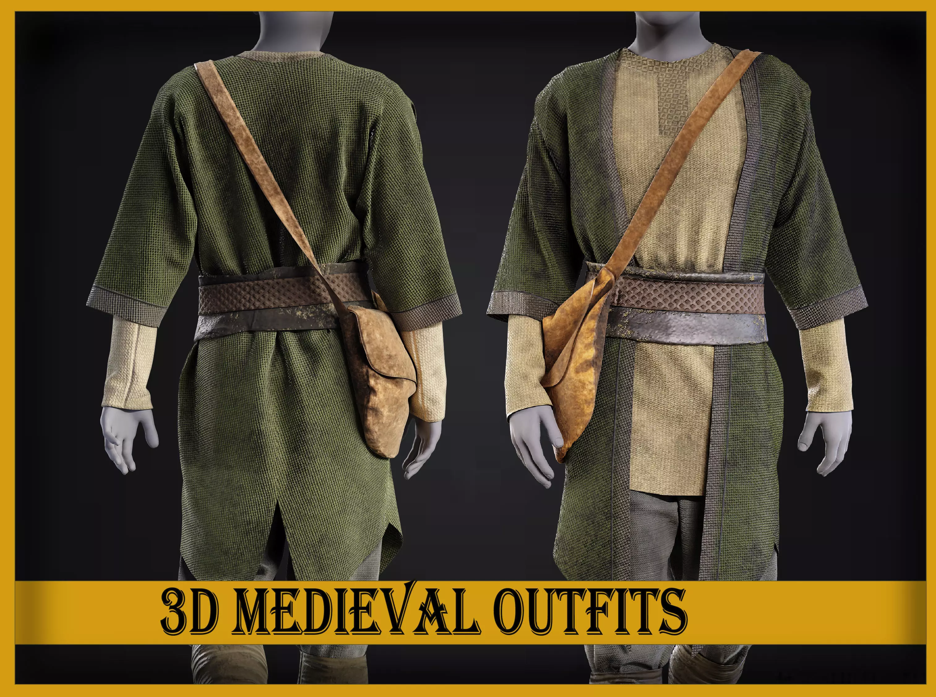 medieval renaissance farmer peasant clothes man outfit 3D model