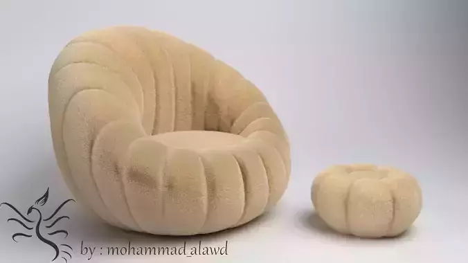 Aesthetic Cream Cloud Chair Low-poly 3D model