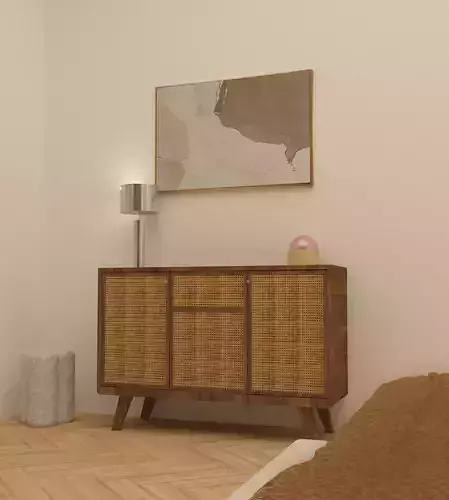 Wood and Rattan Bedroom Dresser