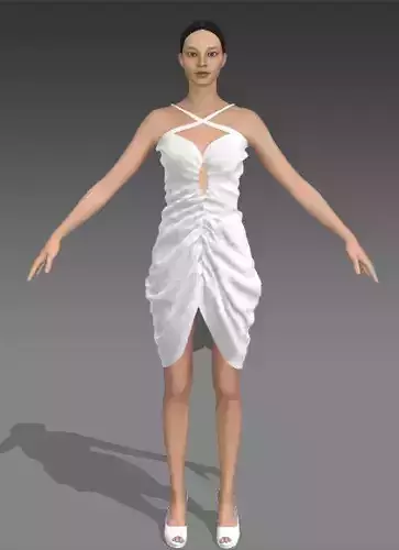 dress white color draped heart shaped neckline 