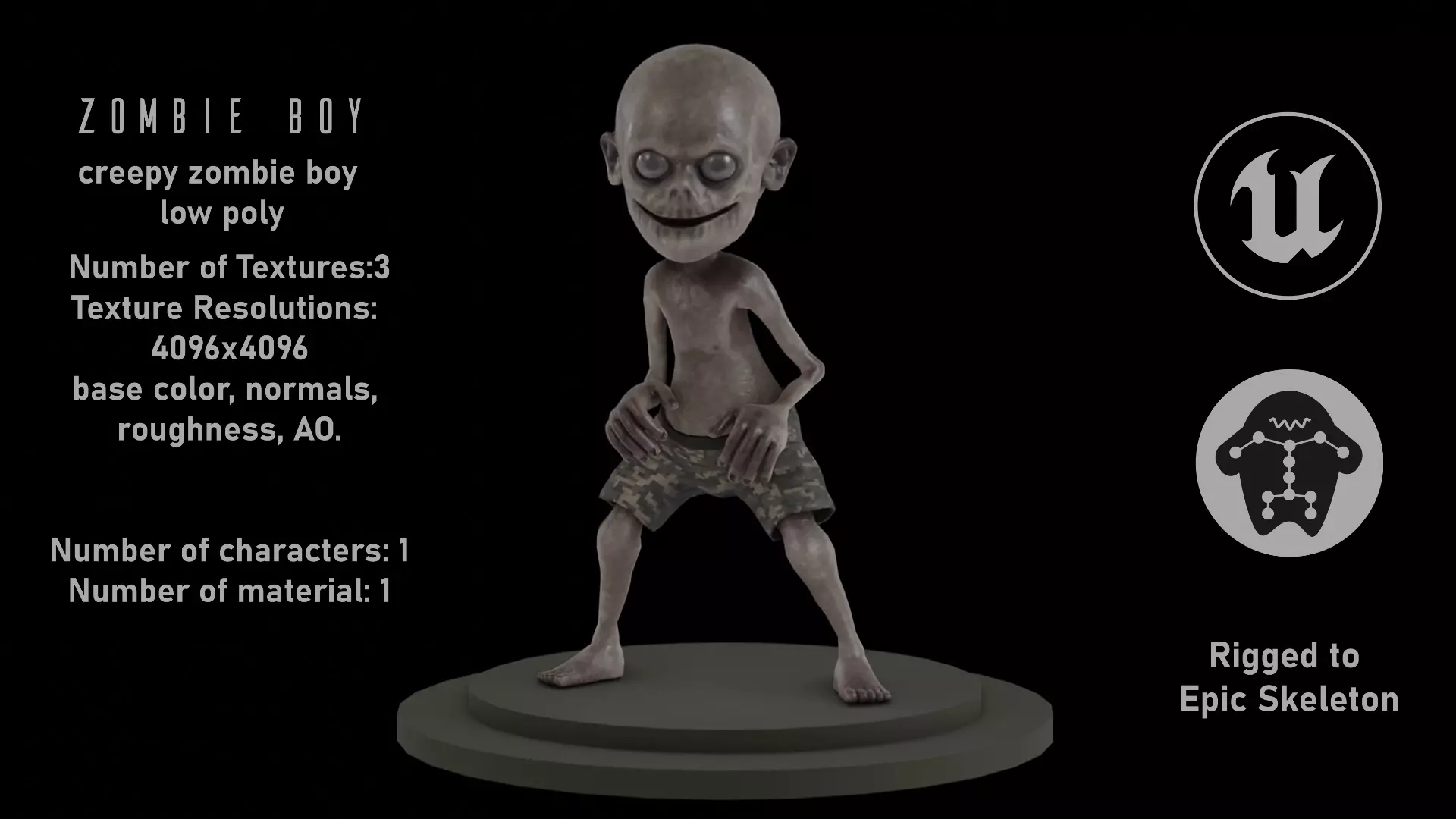 zombie boy Low-poly 3D model_0