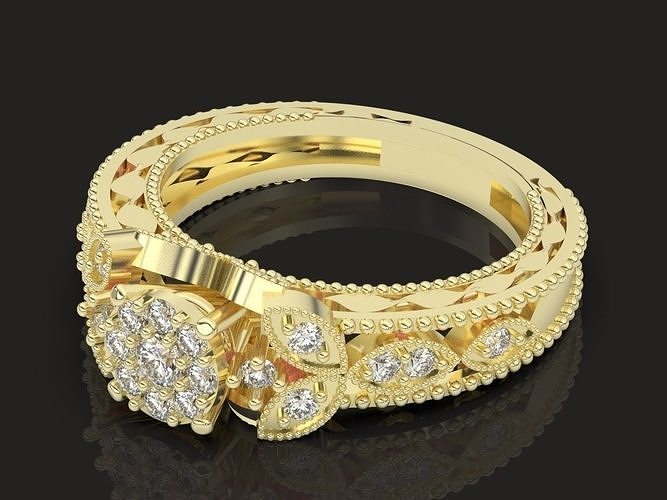 Solitaire fashion ring Engagement Ring Silver Gold  3D print model