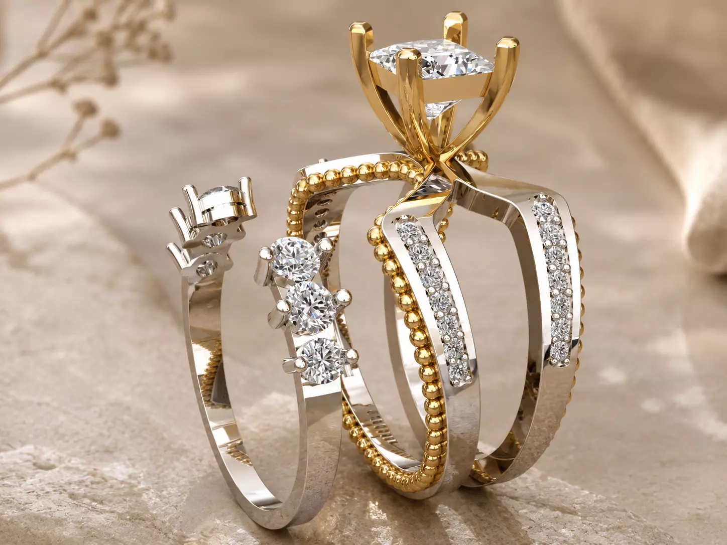 HIGH RING wedding engagement solitaire ring 3D print model