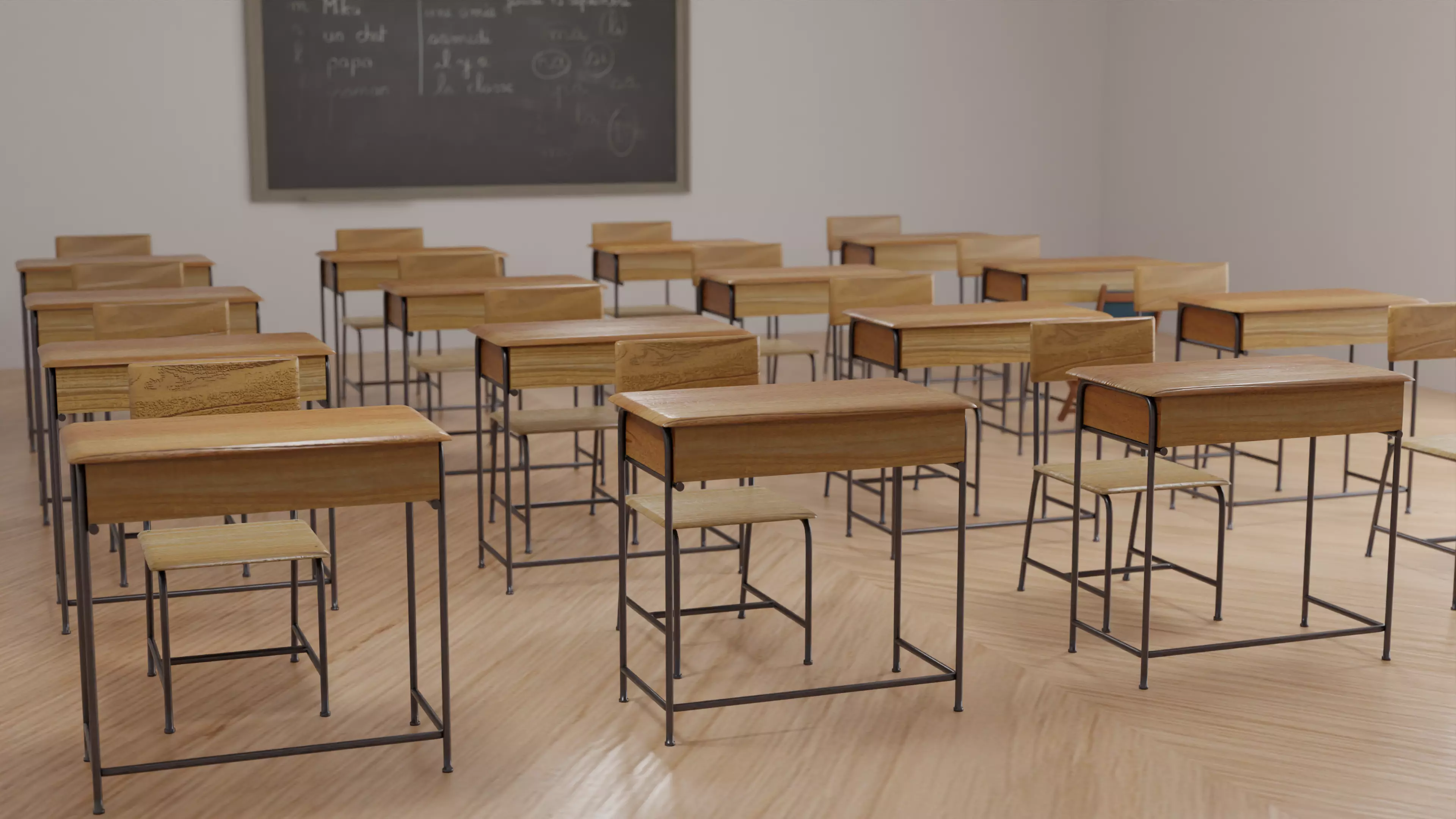 Chair and Table School Free low-poly 3D model_0