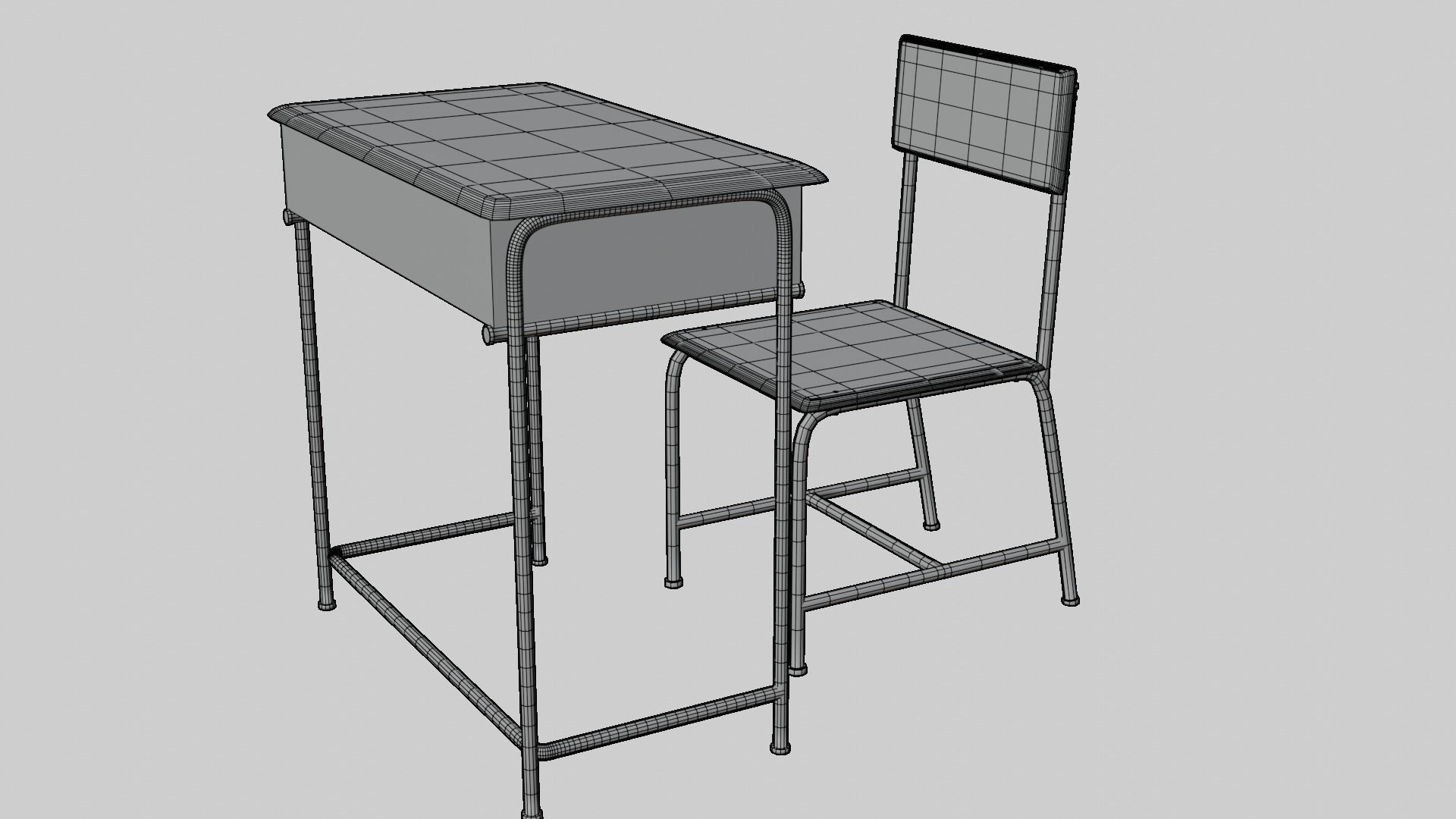 Chair and Table School Free low-poly 3D model_1