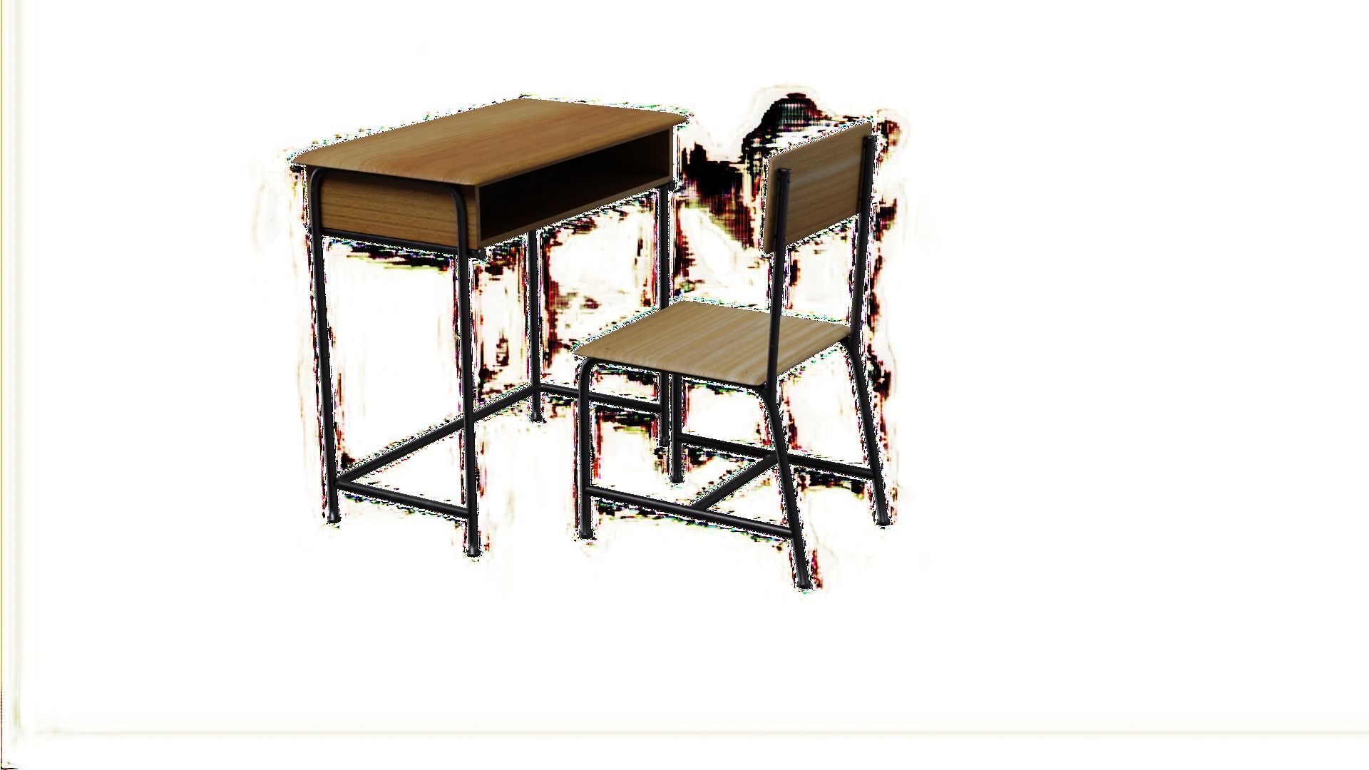 Chair and Table School Free low-poly 3D model_4