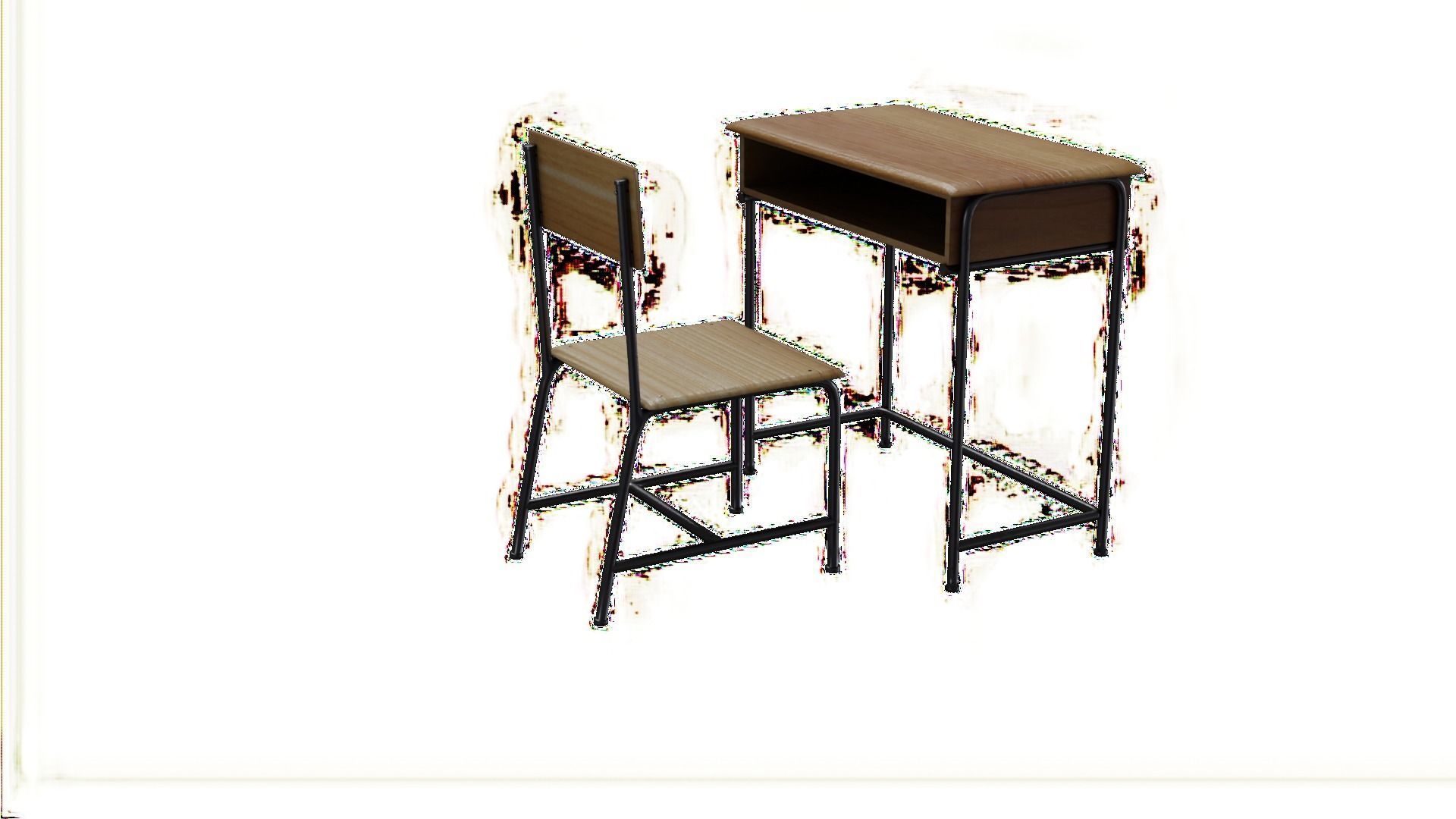 Chair and Table School Free low-poly 3D model_6