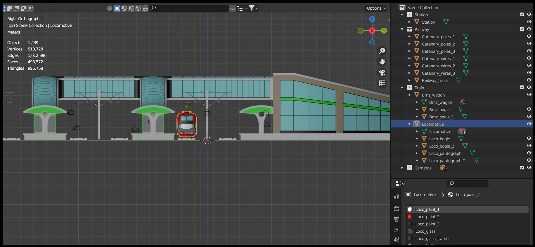 Railway station with train 3D model_35