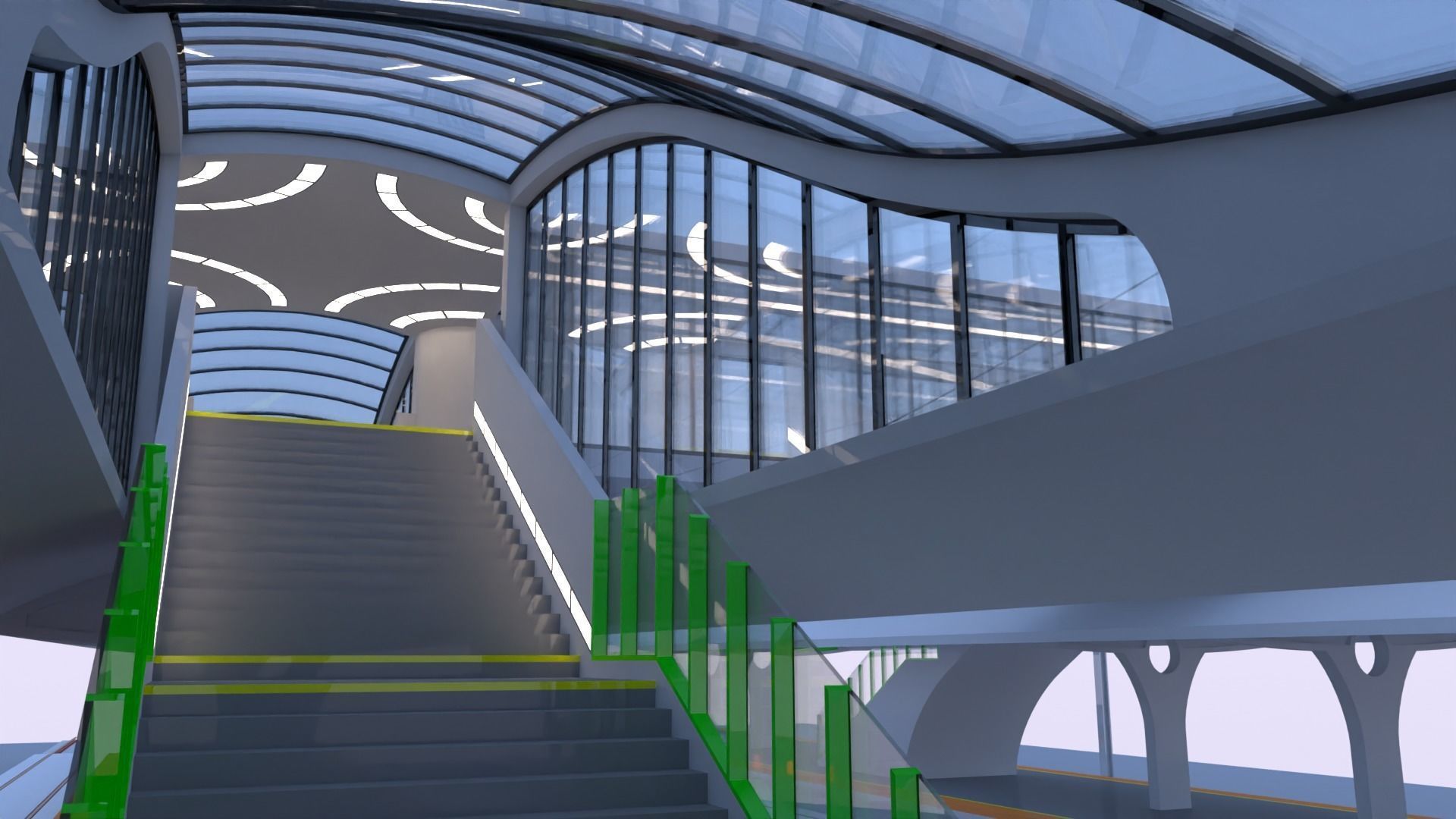 Railway station with train 3D model_17