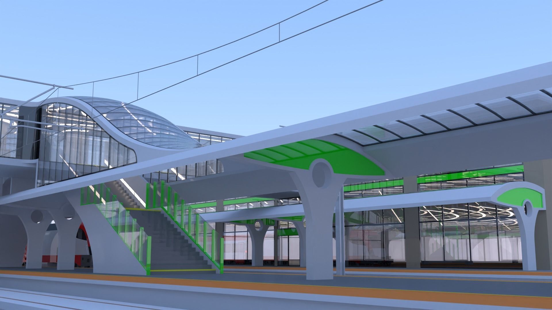 Railway station with train 3D model_19