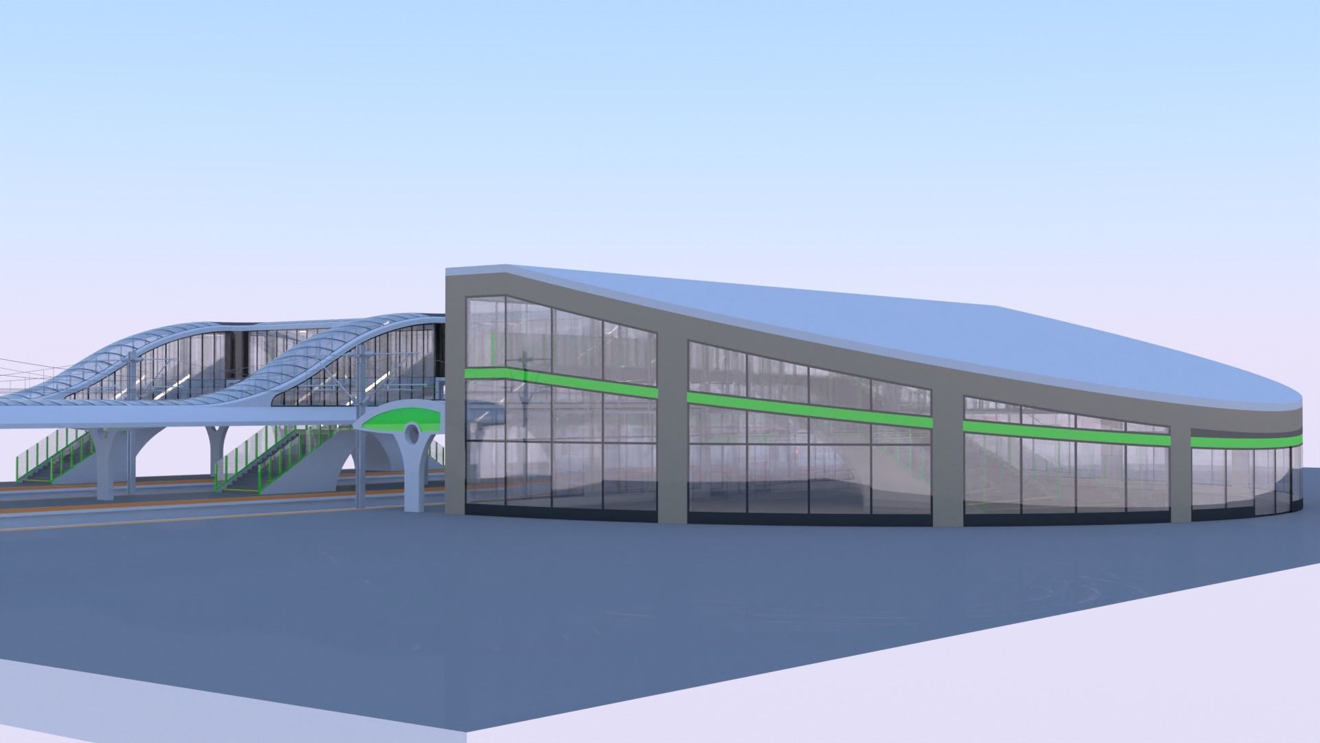 Railway station with train 3D model_29