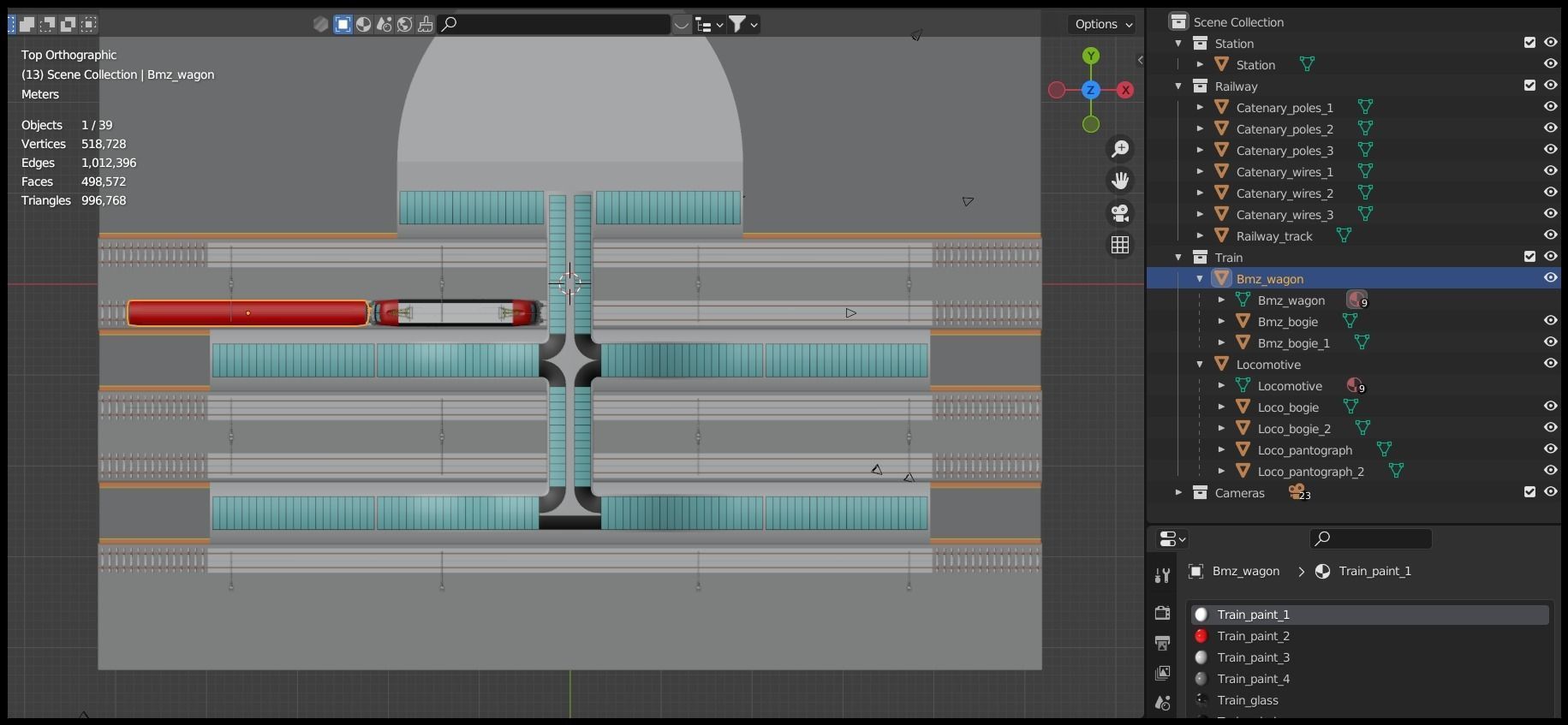 Railway station with train 3D model_34