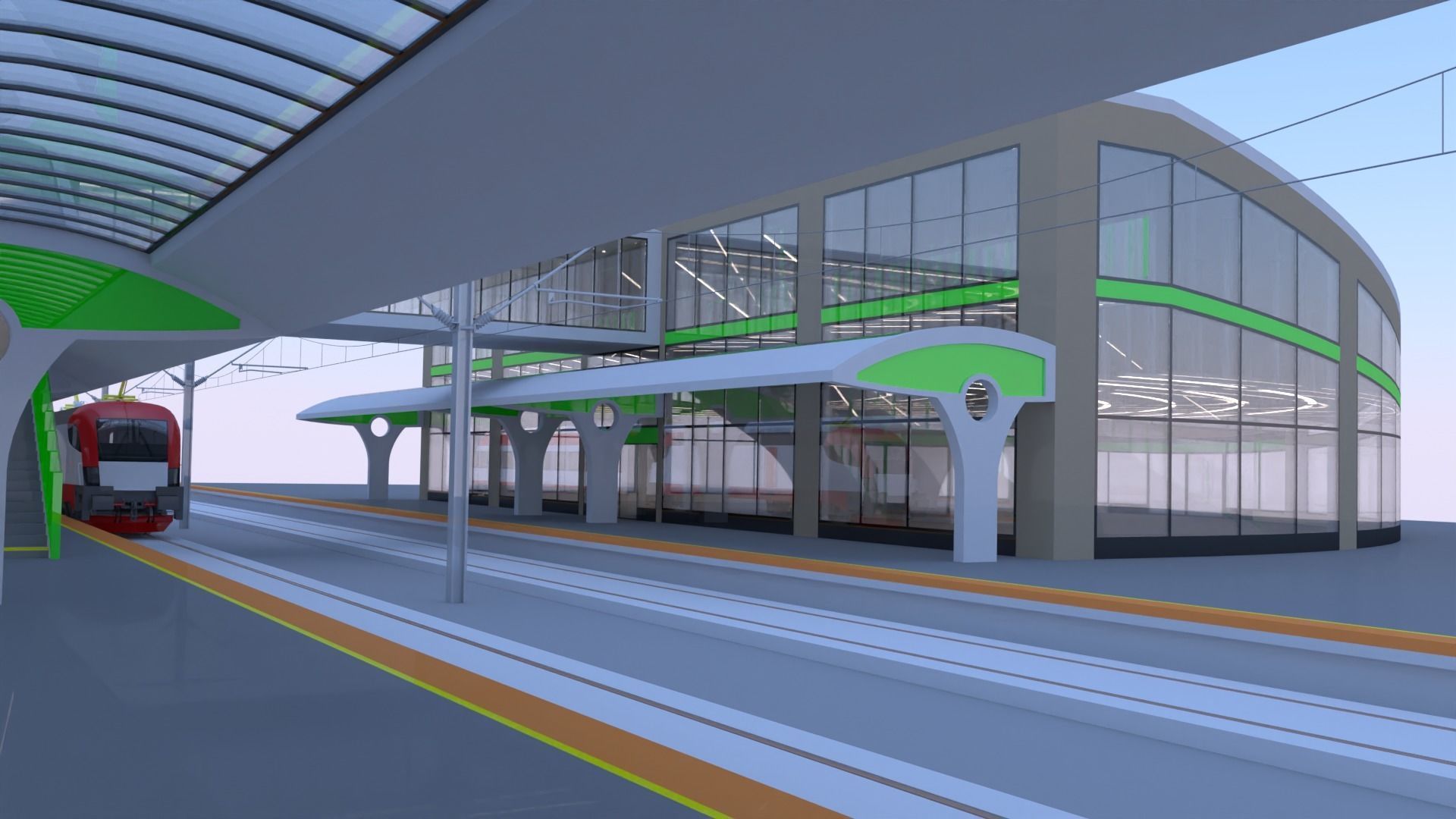 Railway station with train 3D model_24