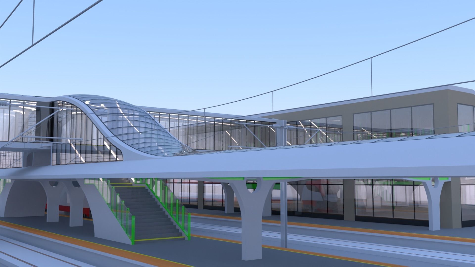 Railway station with train 3D model_18