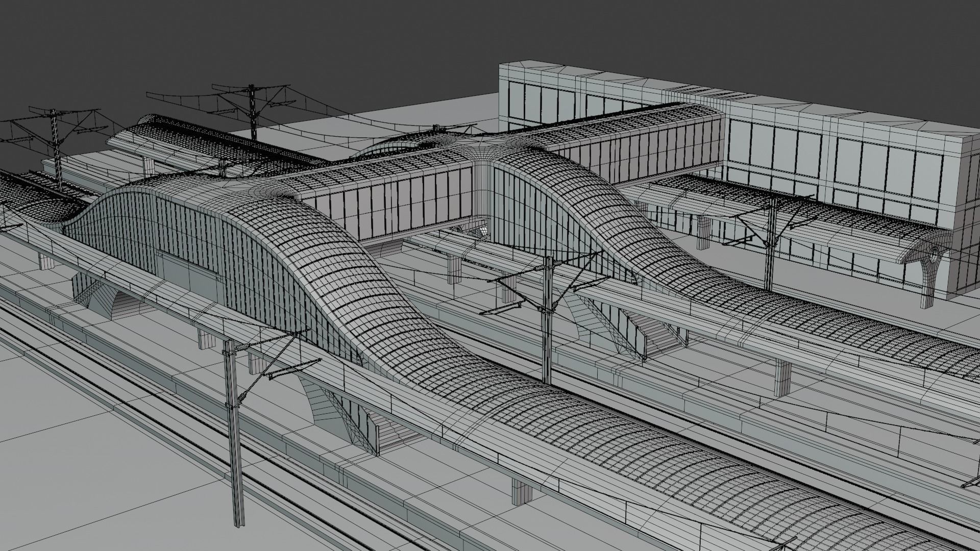 Railway station with train 3D model_2