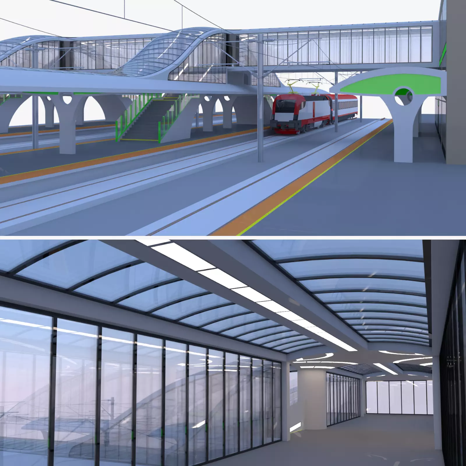 Railway station with train 3D model_0