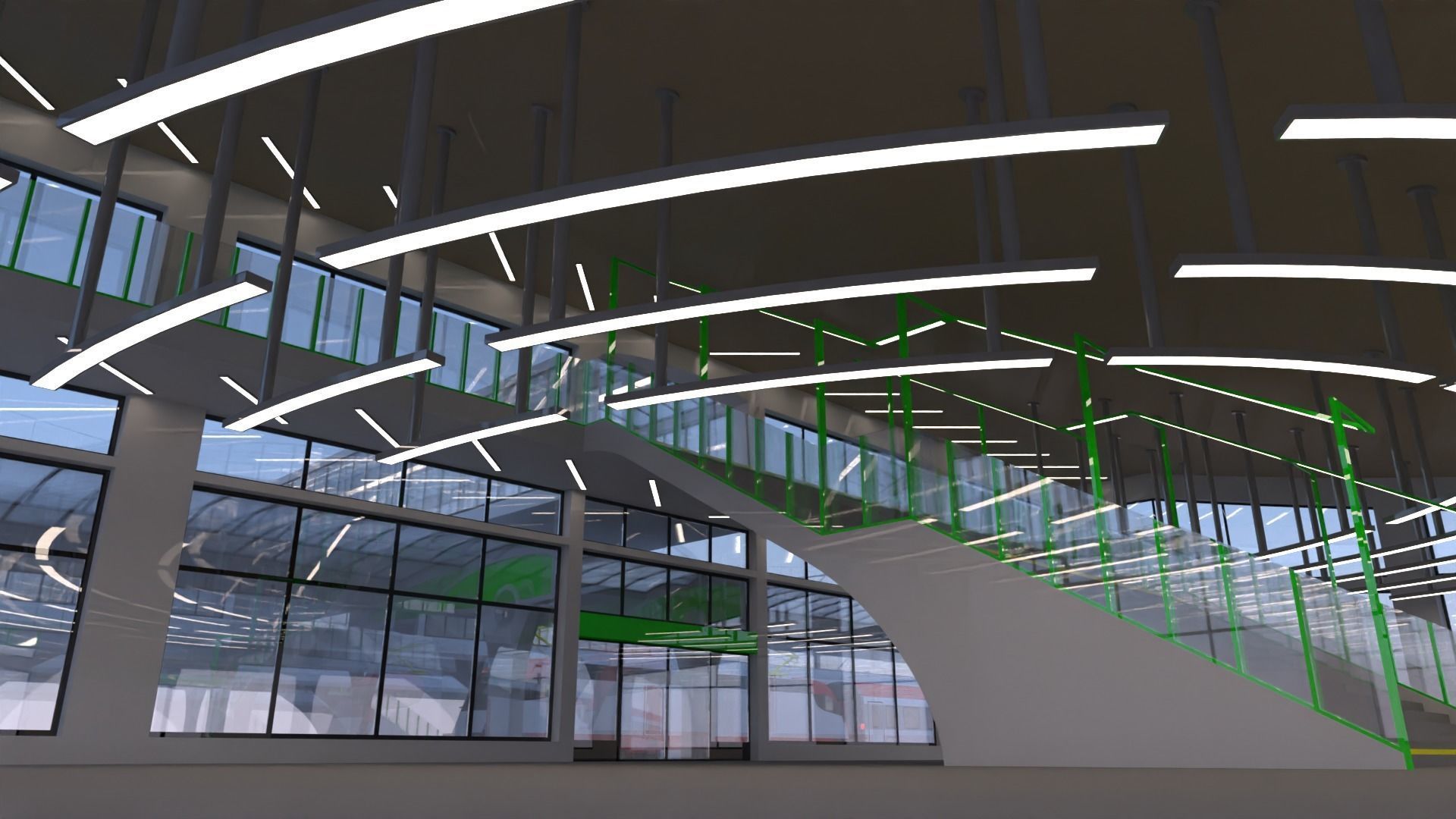 Railway station with train 3D model_16