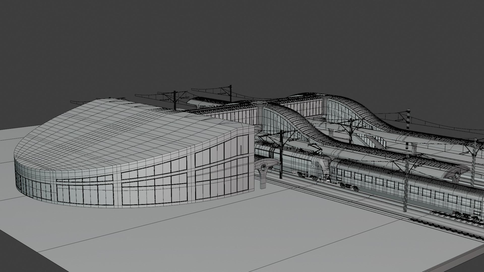 Railway station with train 3D model_31
