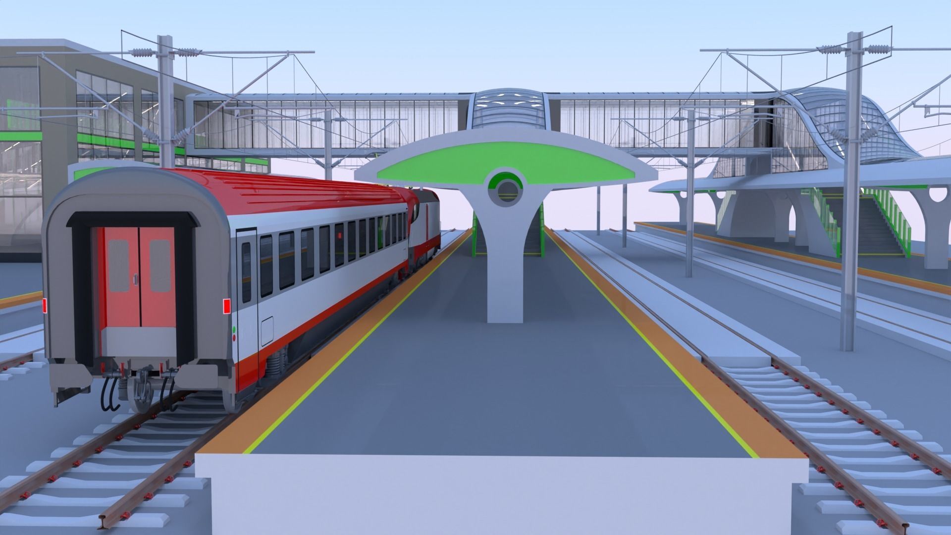 Railway station with train 3D model_5