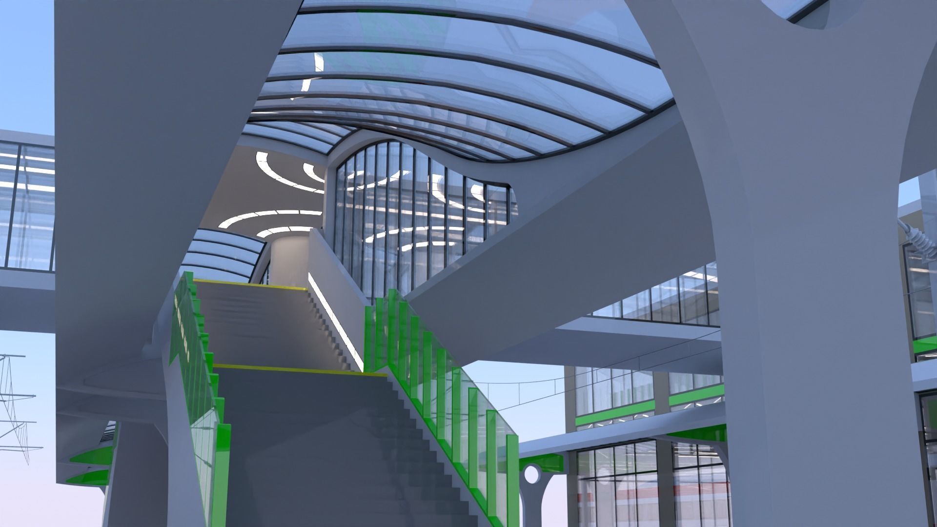 Railway station with train 3D model_7