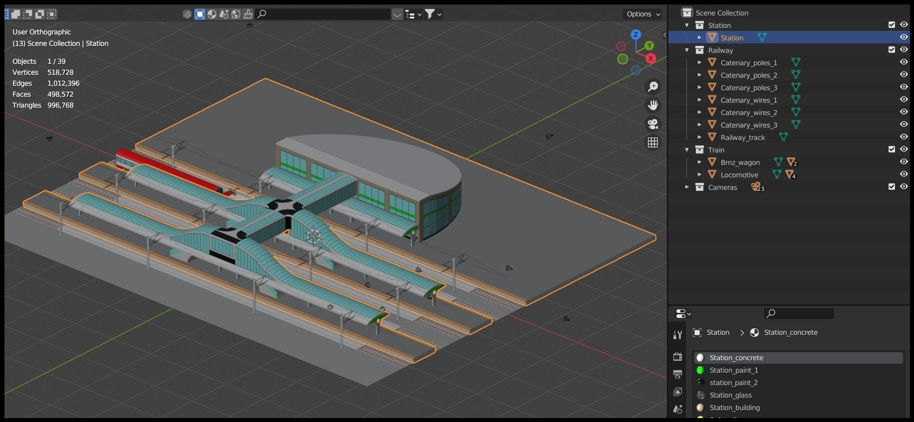 Railway station with train 3D model_33