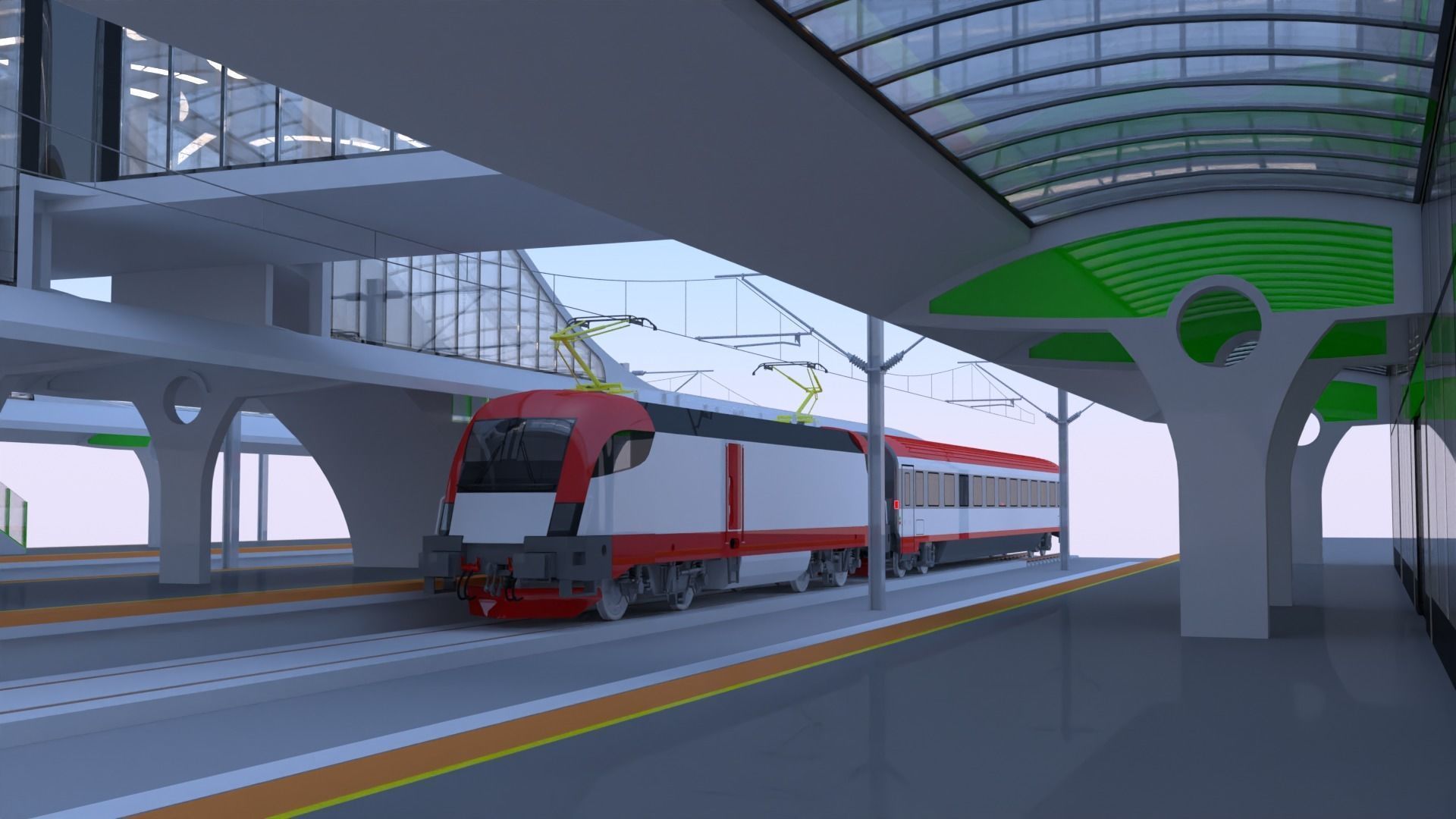 Railway station with train 3D model_10