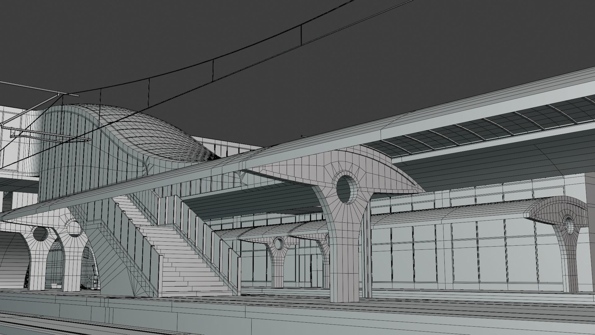 Railway station with train 3D model_20