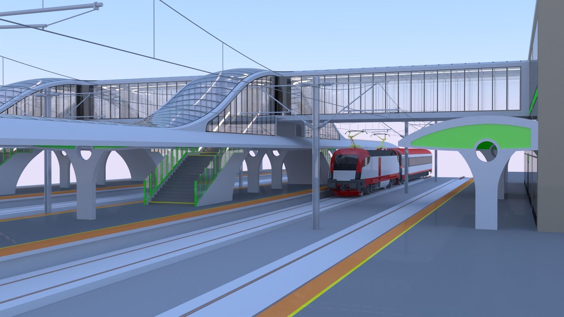 Railway station with train 3D model_27