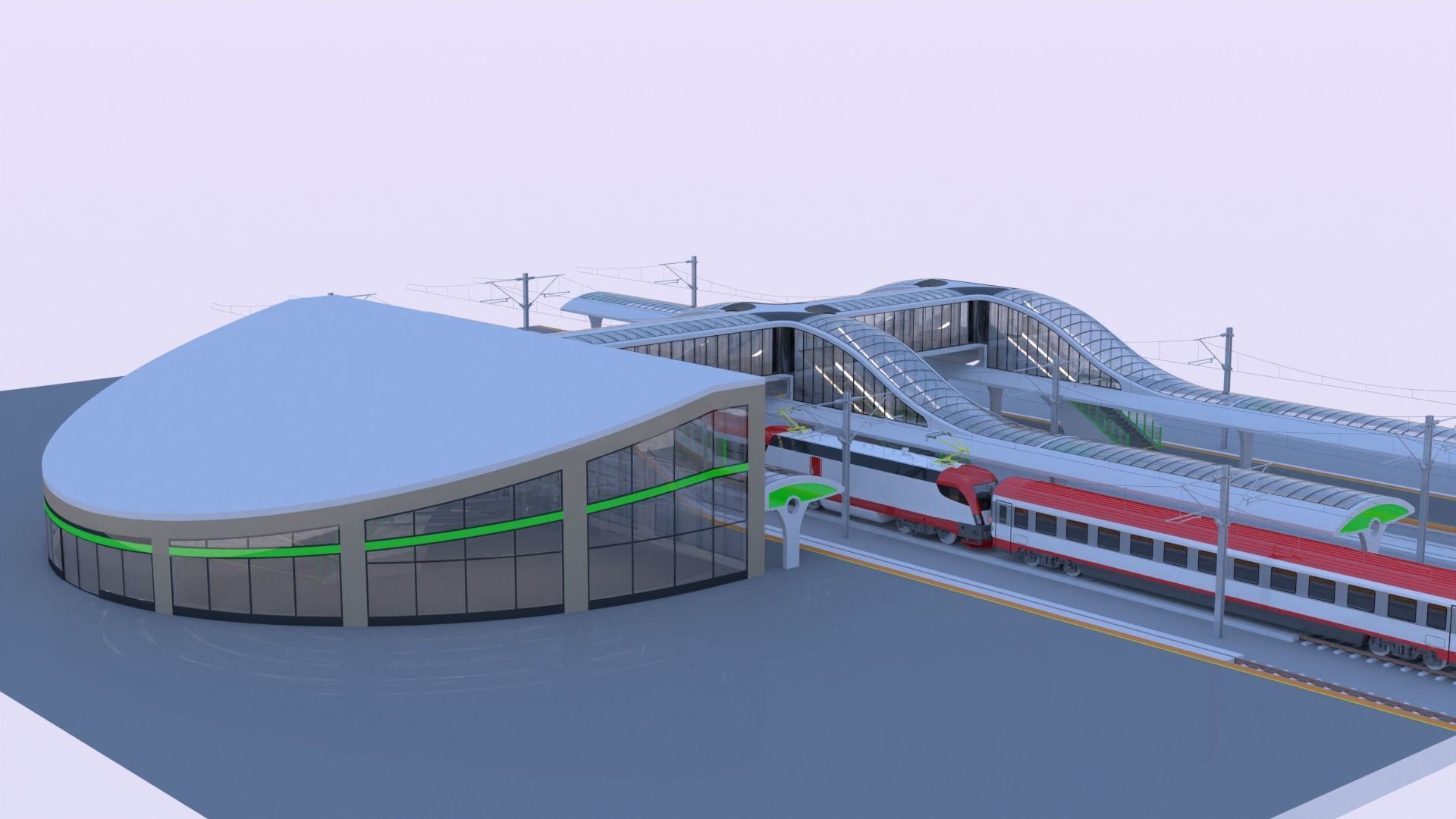 Railway station with train 3D model_30