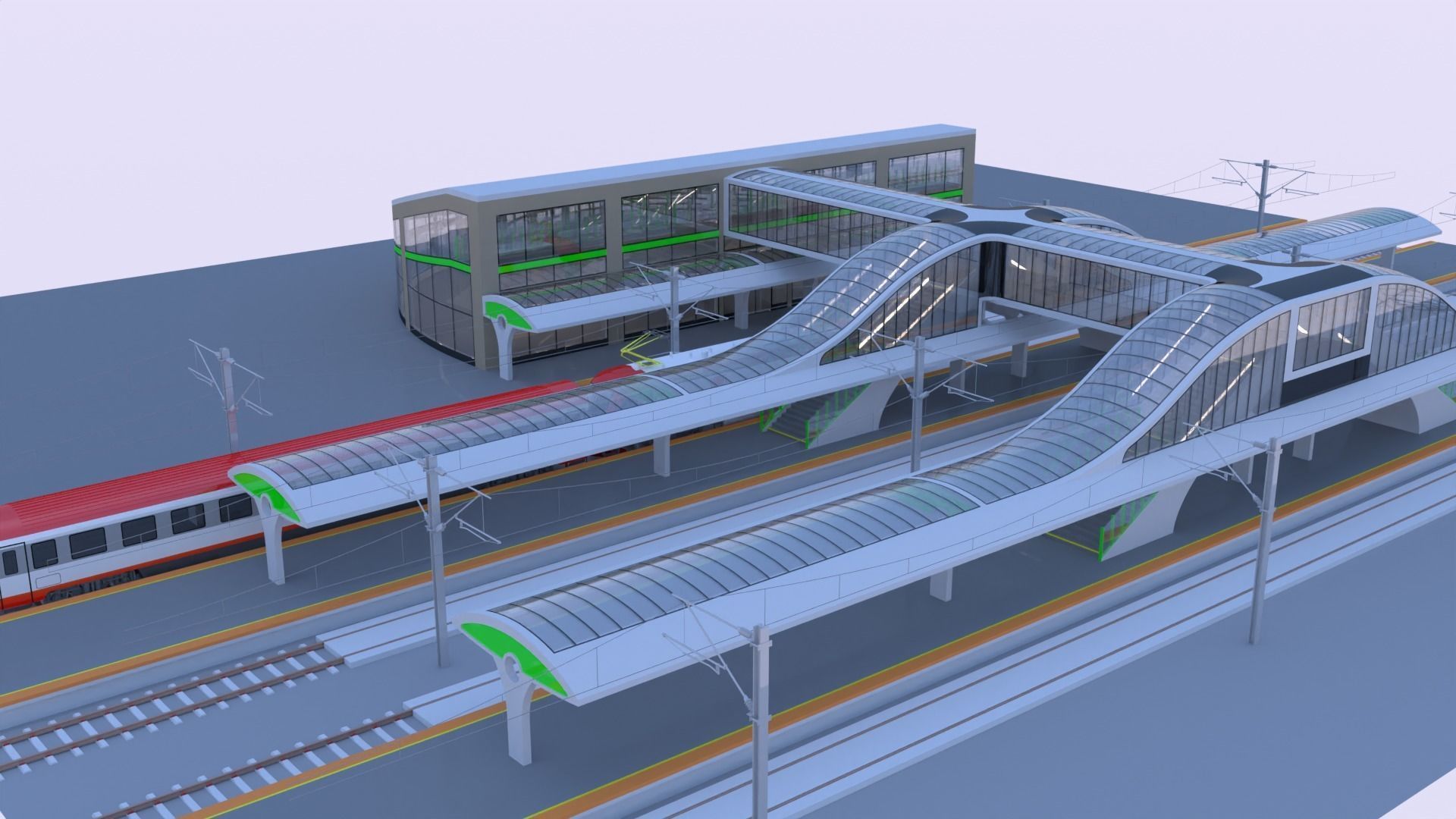 Railway station with train 3D model_26