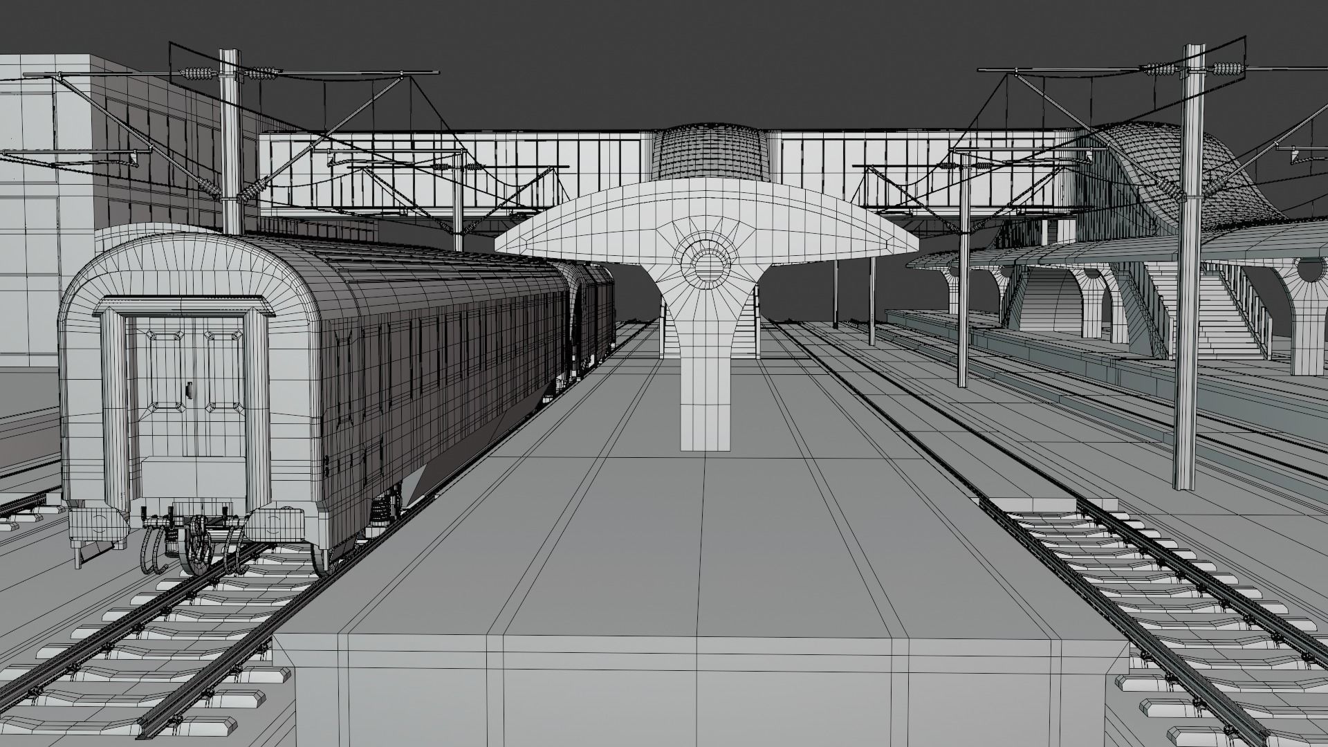 Railway station with train 3D model_6