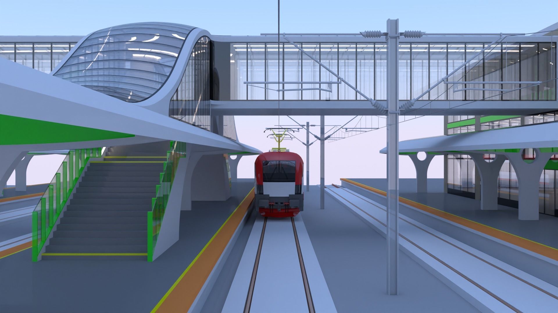 Railway station with train 3D model_4