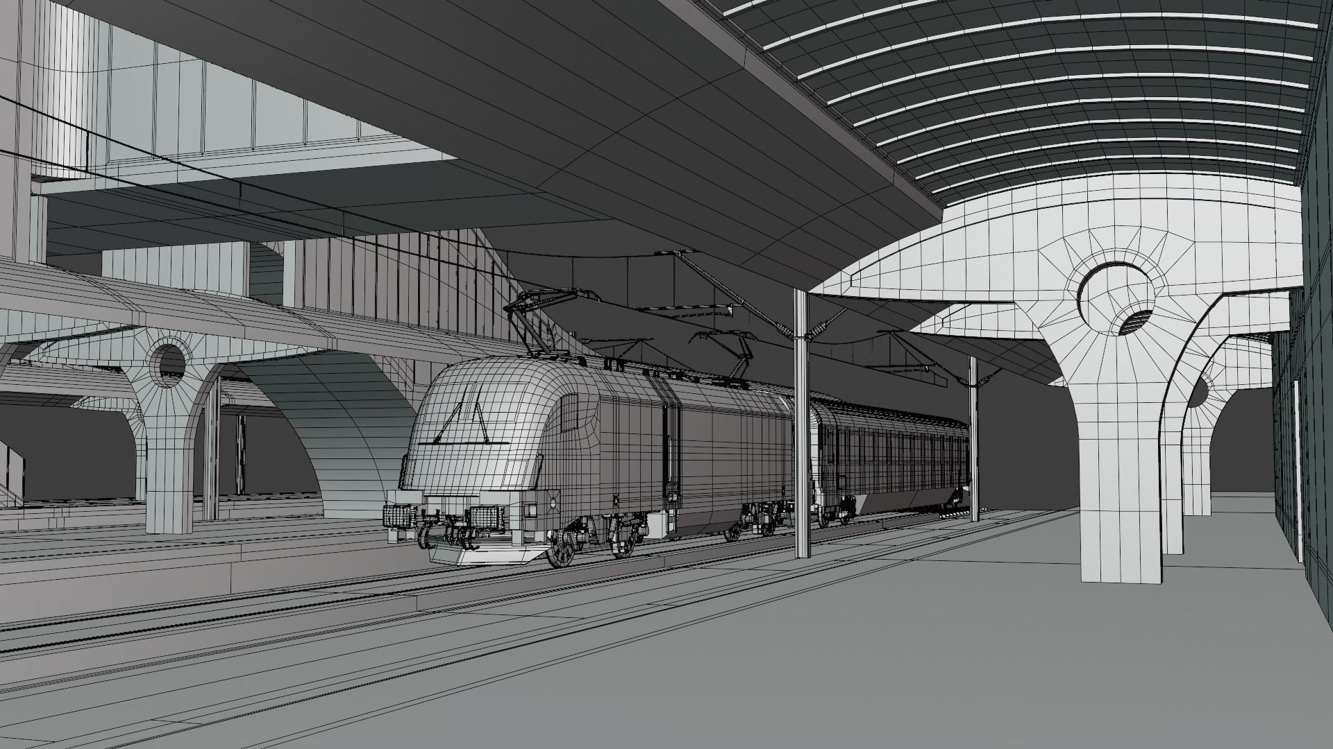 Railway station with train 3D model_11