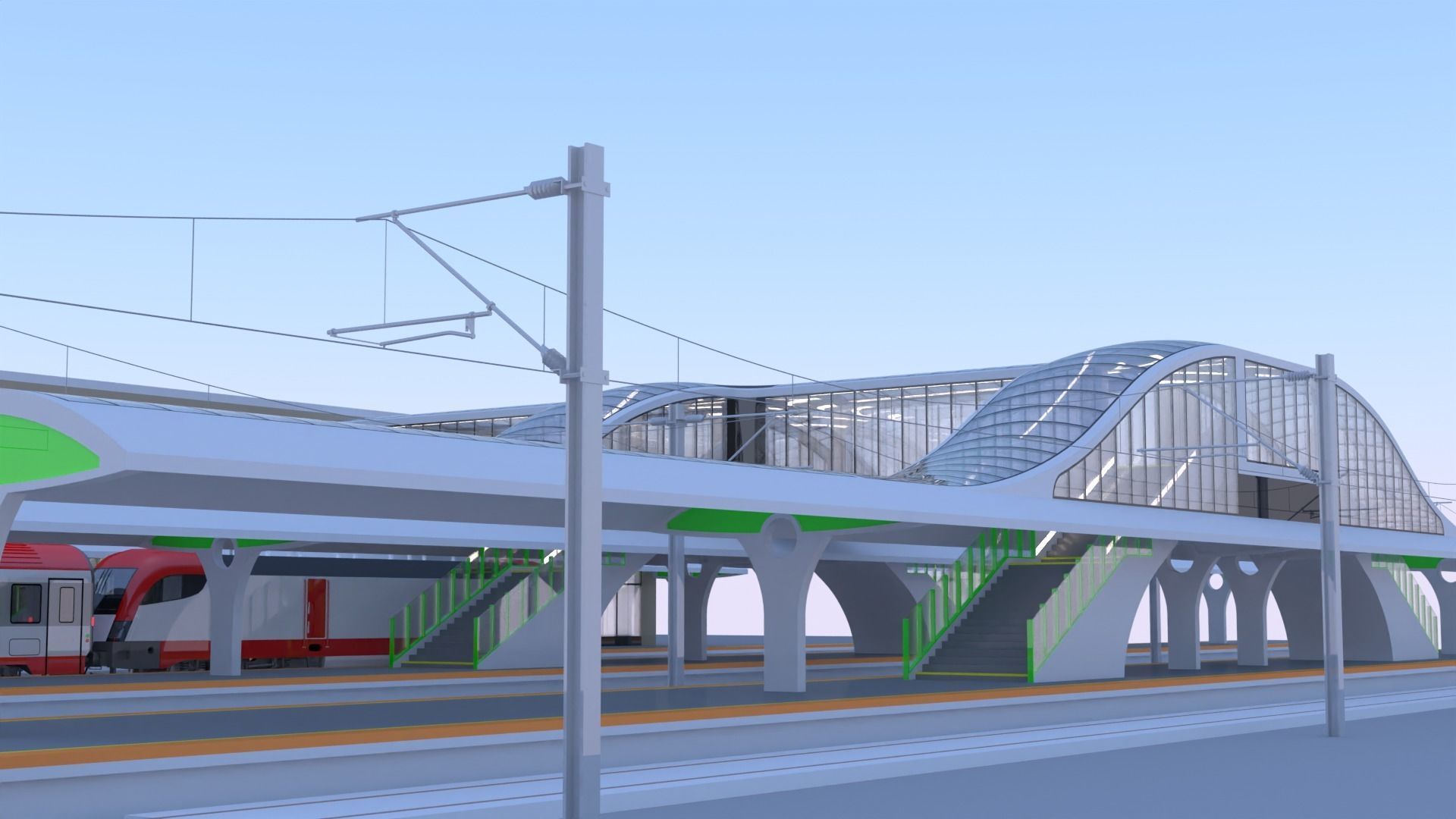 Railway station with train 3D model_21