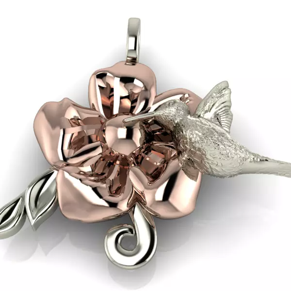 Humming Bird on Flower Pendant charm necklace 3D model 3D print model
