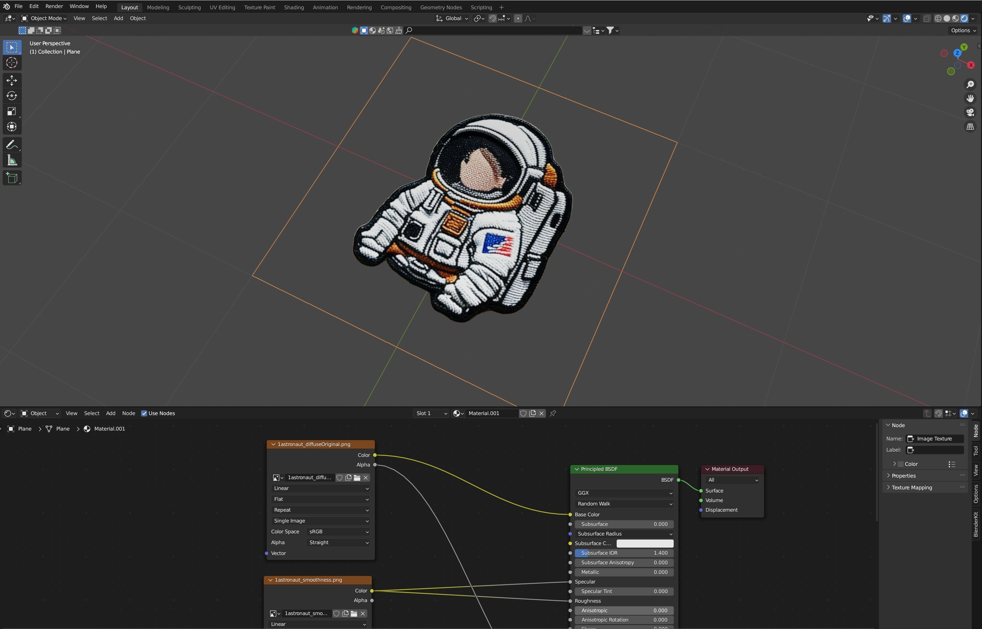 Astronaut embroidered patch v1 Low-poly 3D model_1