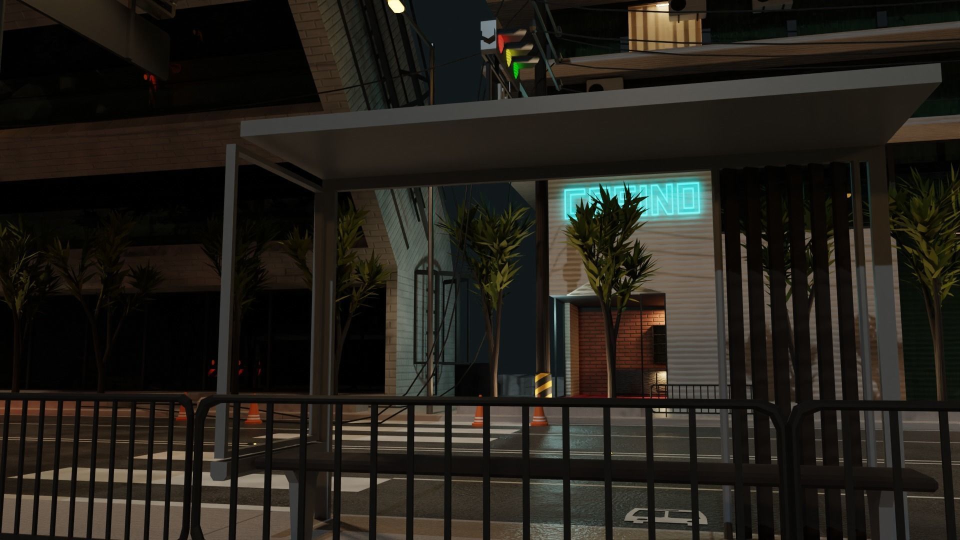 Destroyed city square Low-poly 3D model_17