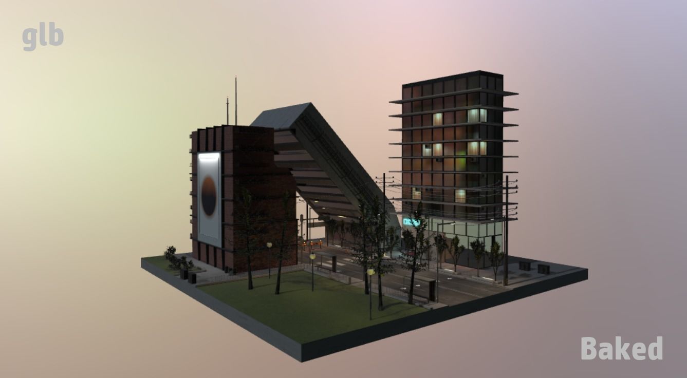 Destroyed city square Low-poly 3D model_25