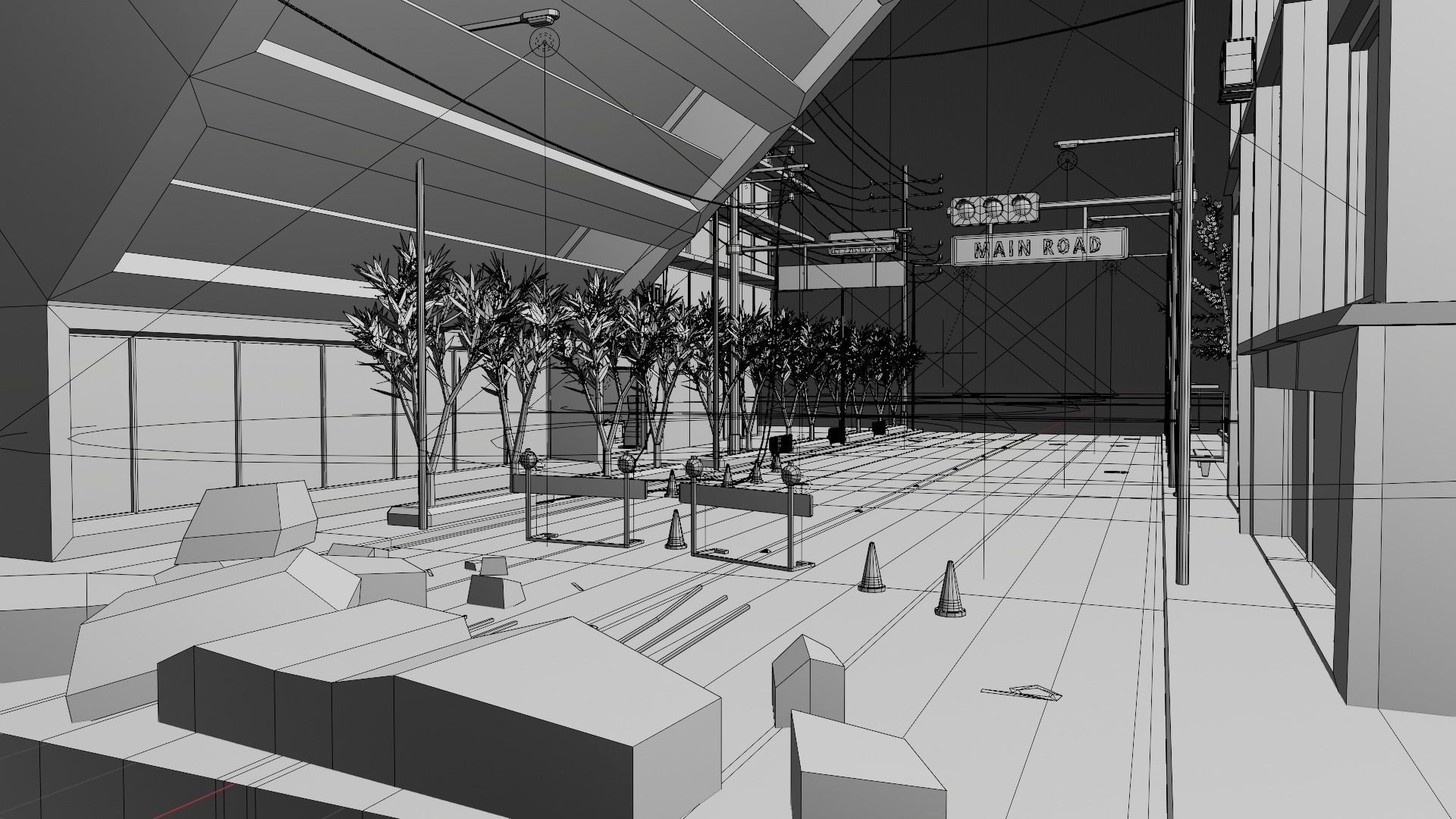 Destroyed city square Low-poly 3D model_22