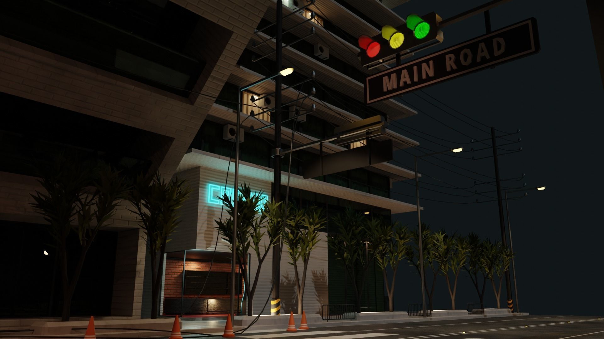 Destroyed city square Low-poly 3D model_5