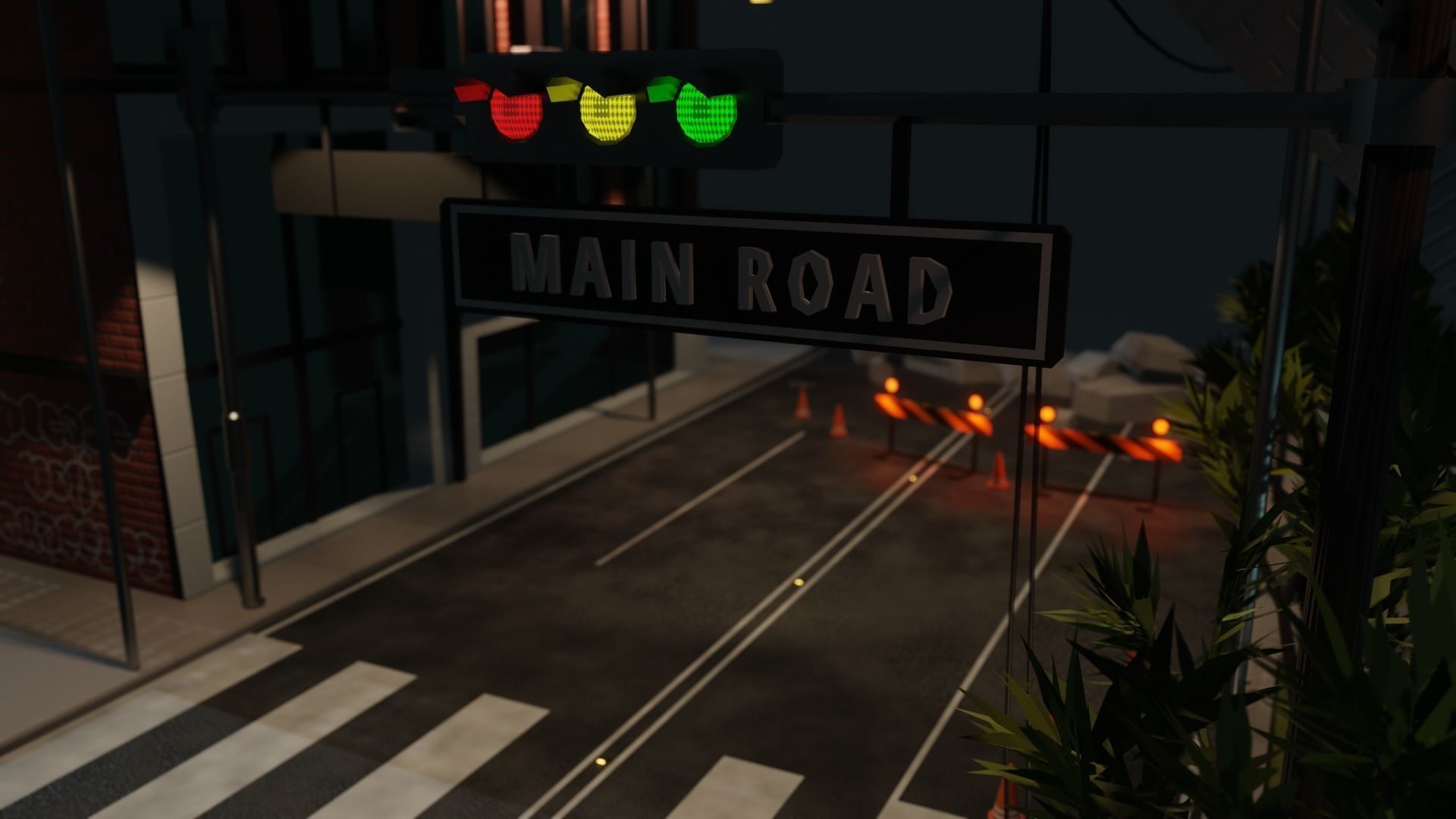 Destroyed city square Low-poly 3D model_14