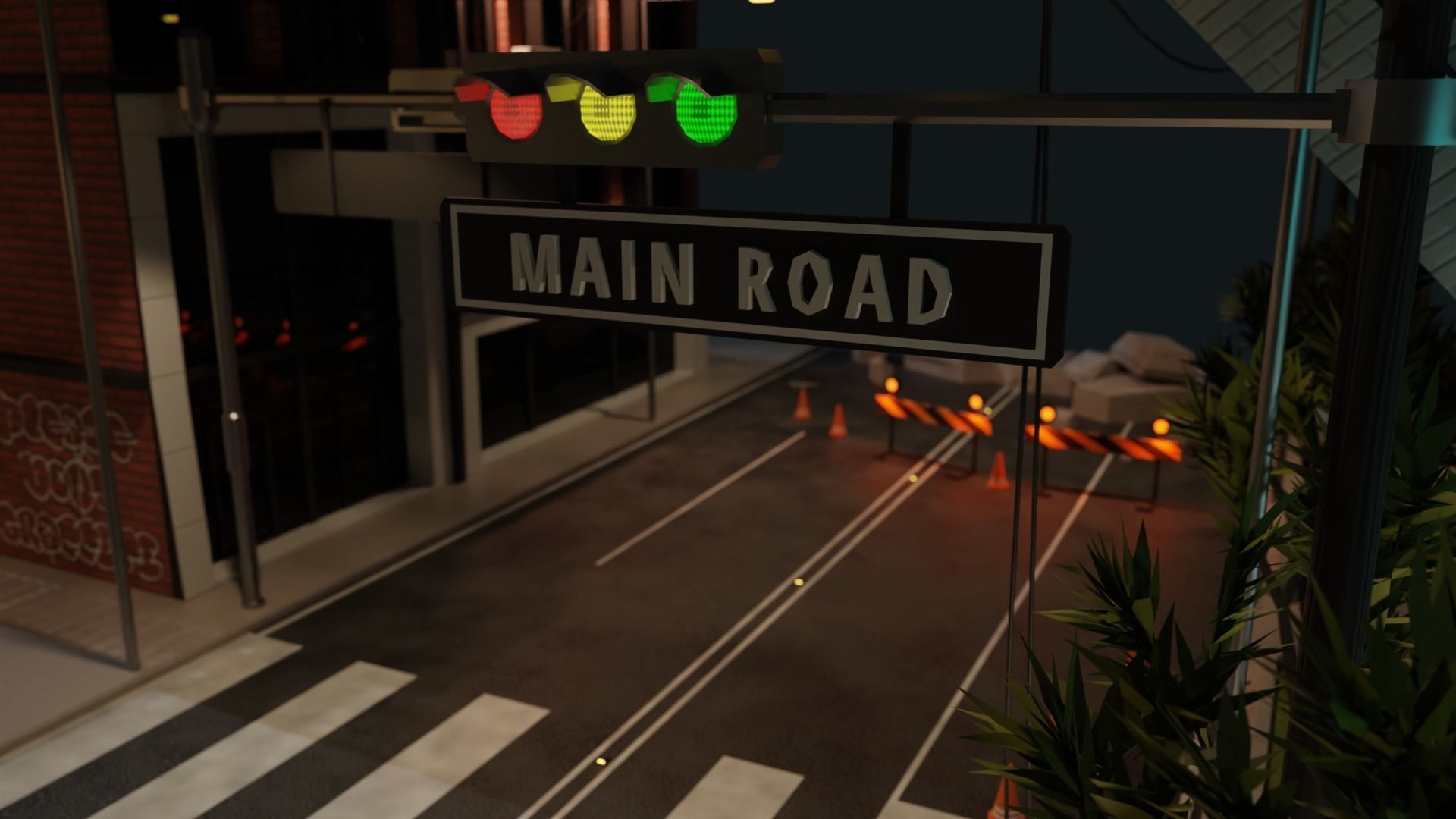 Destroyed city square Low-poly 3D model_13