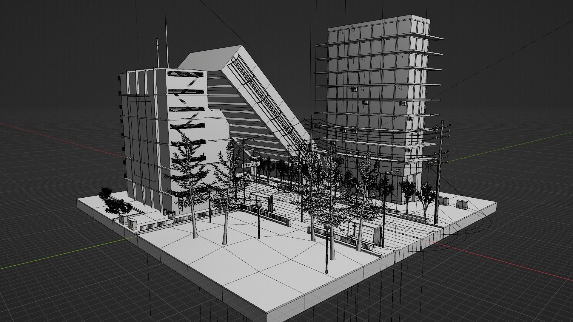Destroyed city square Low-poly 3D model_20