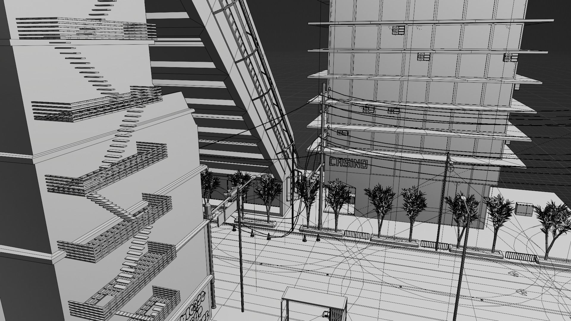 Destroyed city square Low-poly 3D model_23