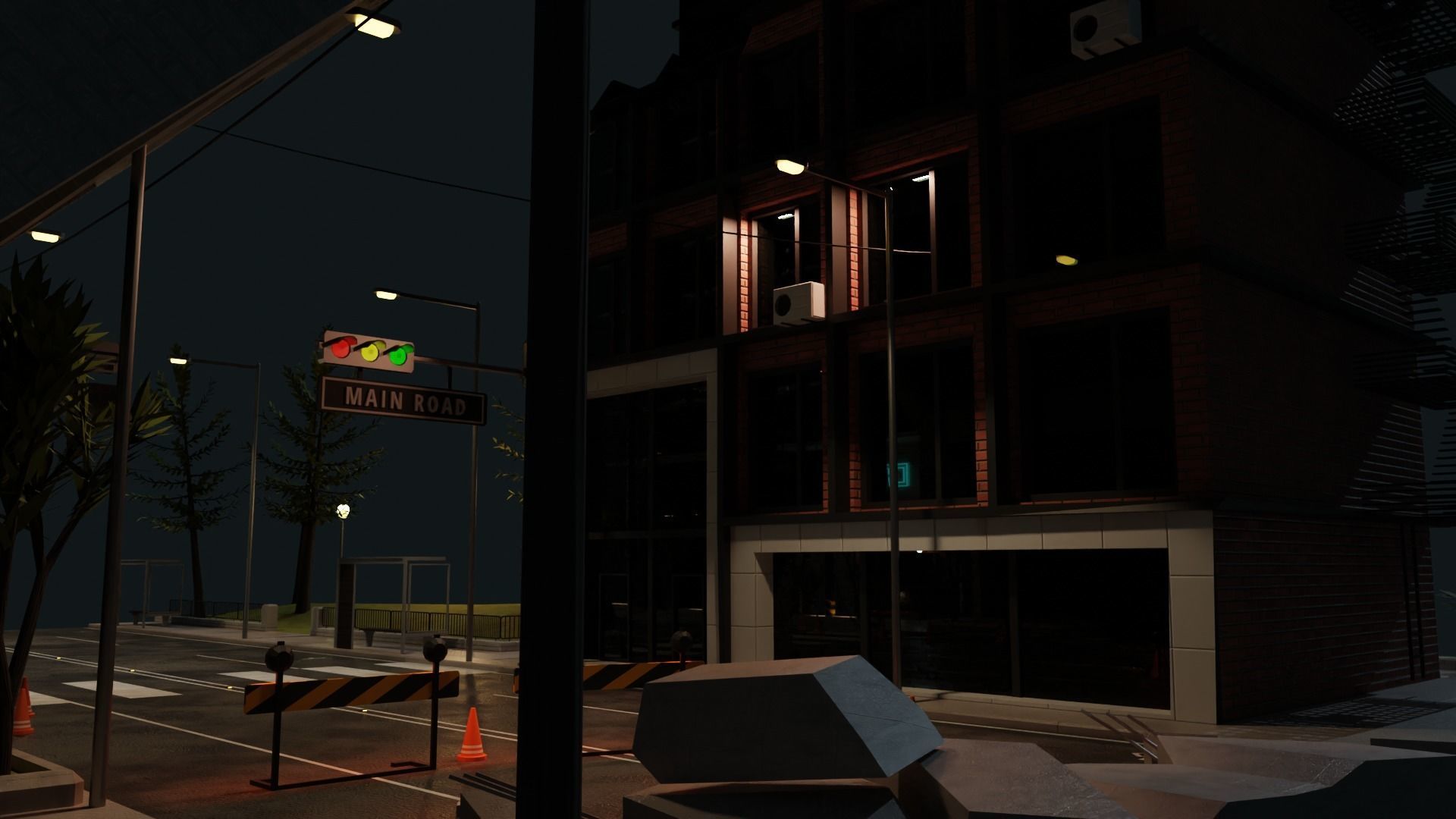 Destroyed city square Low-poly 3D model_7