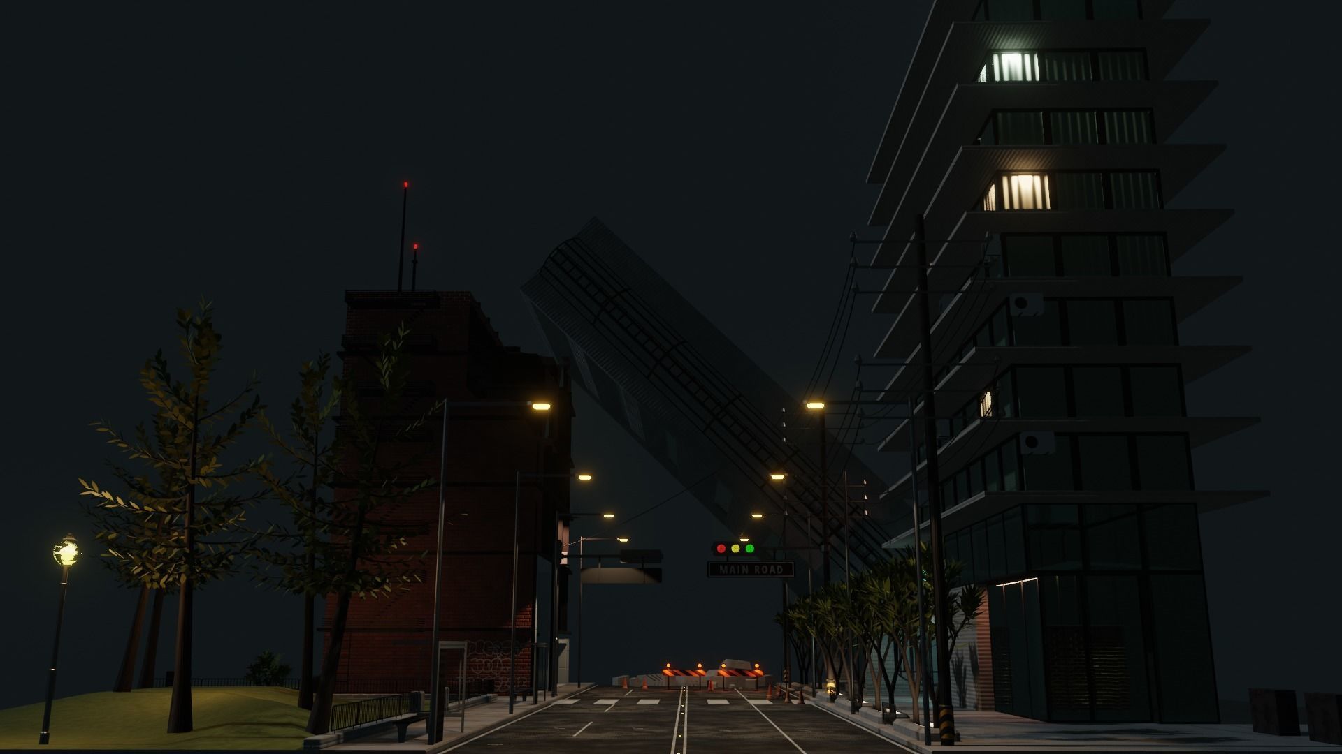 Destroyed city square Low-poly 3D model_4