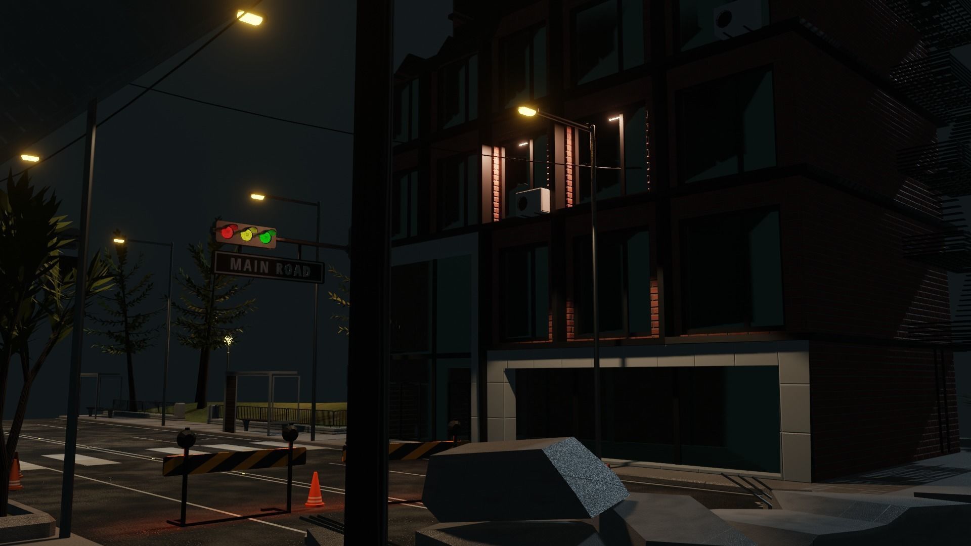 Destroyed city square Low-poly 3D model_8