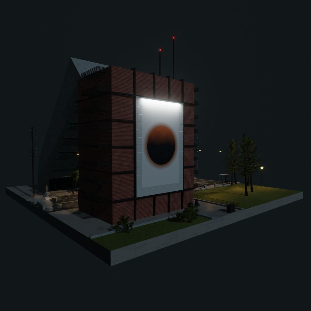 Destroyed city square Low-poly 3D model_16